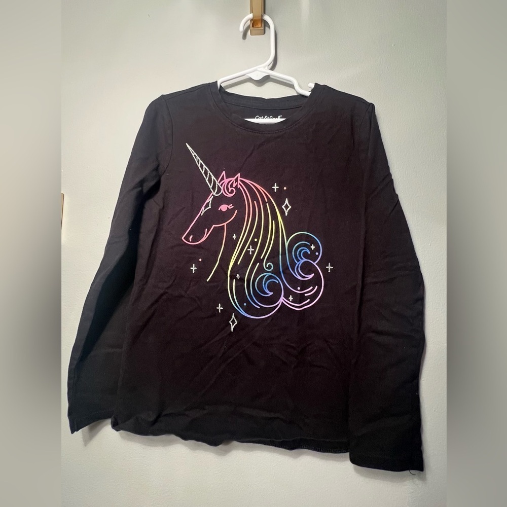 Cat & Jack Black T-Shirt with colorful unicorn